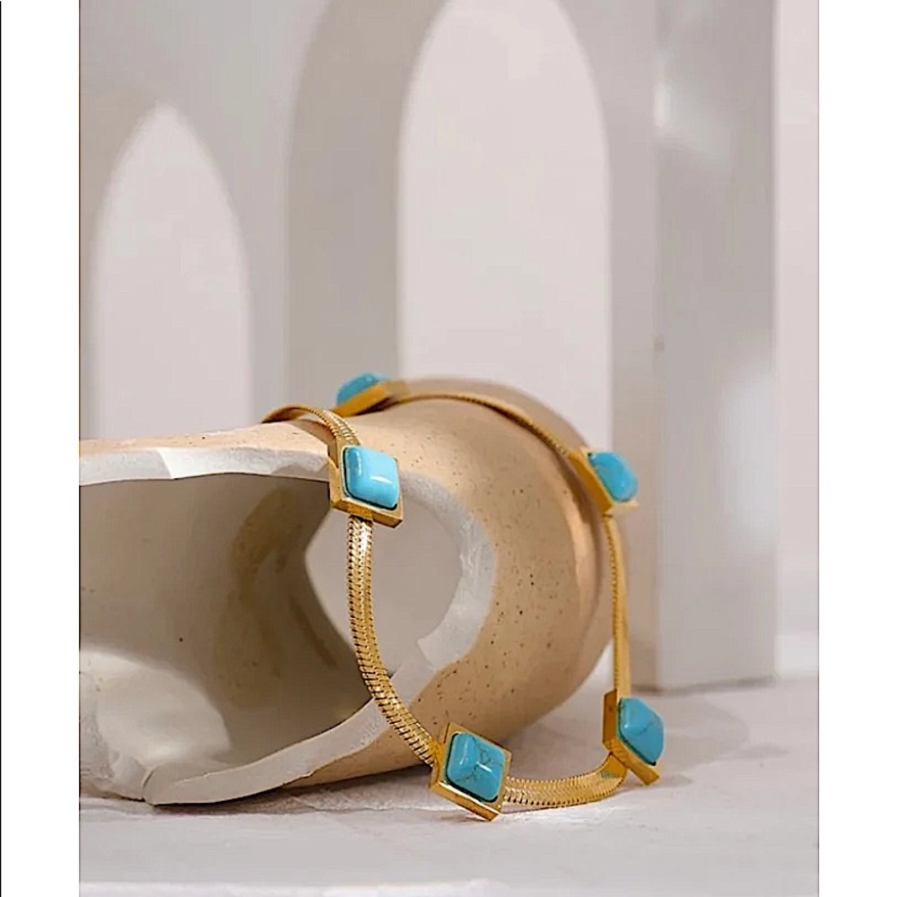 Turquoise Gold Plated Charm Pendant Necklace - Picture 9 of 11